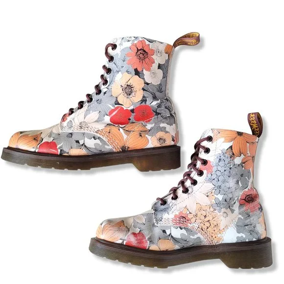 Dr. Martens RARE Pascal Botanic Floral Sand Print 8 Eyelet Lace Up Combat Boot - Picture 5 of 10